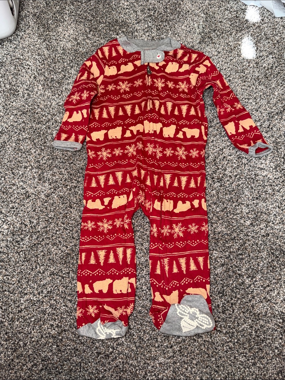 Red Bear Print Kids Footed One-Piece Pajamas